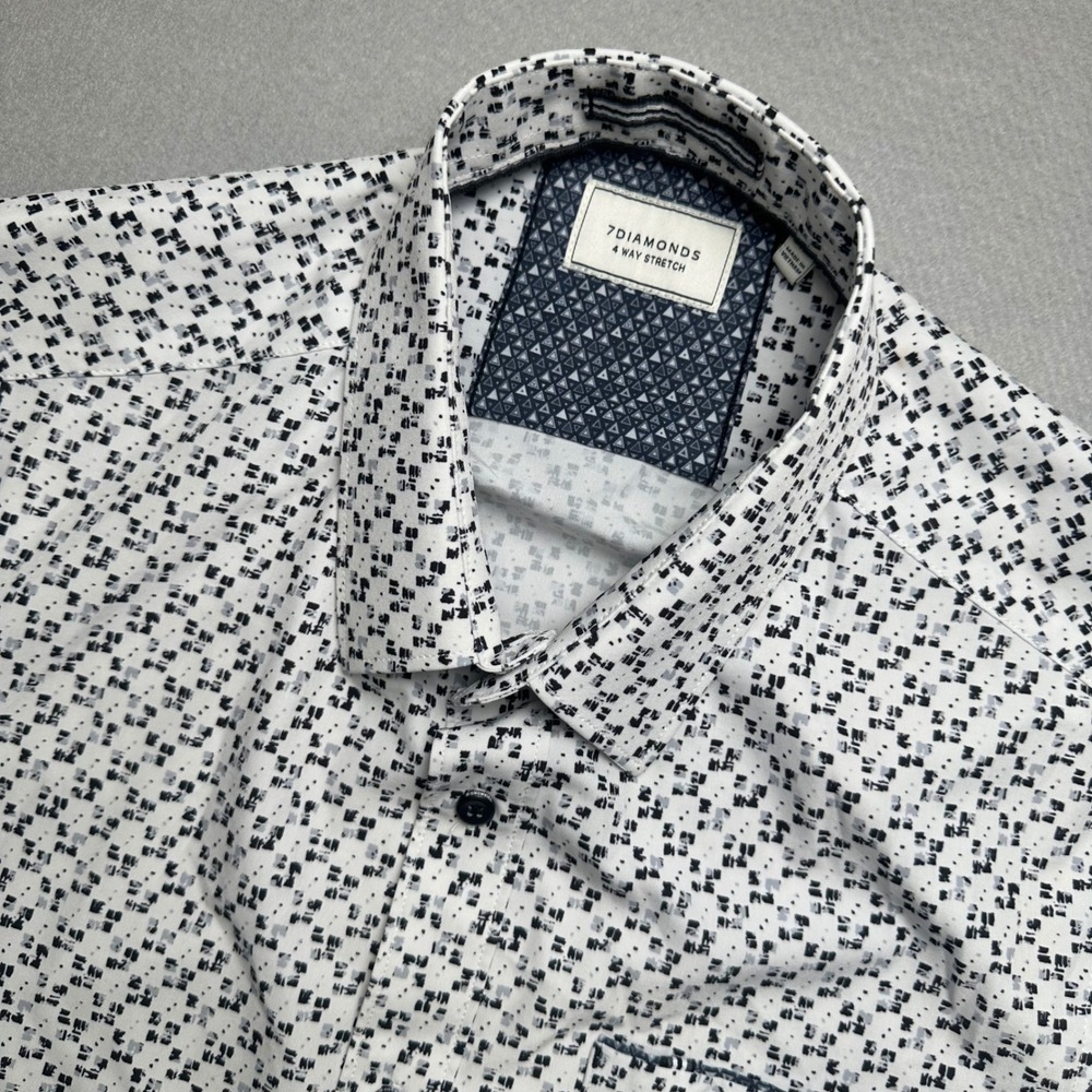 7 Diamonds Freedom Train Shirt Mens Medium White Black 4-Way Stretch Smk-7237